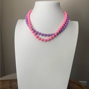 Set of 2 Plastic Pastel Pink and Purple Beaded Necklaces